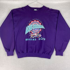 Vintage Tiny Toons Sweatshirt Mens XL Purple Warner Bros Acme College 90s Freeze